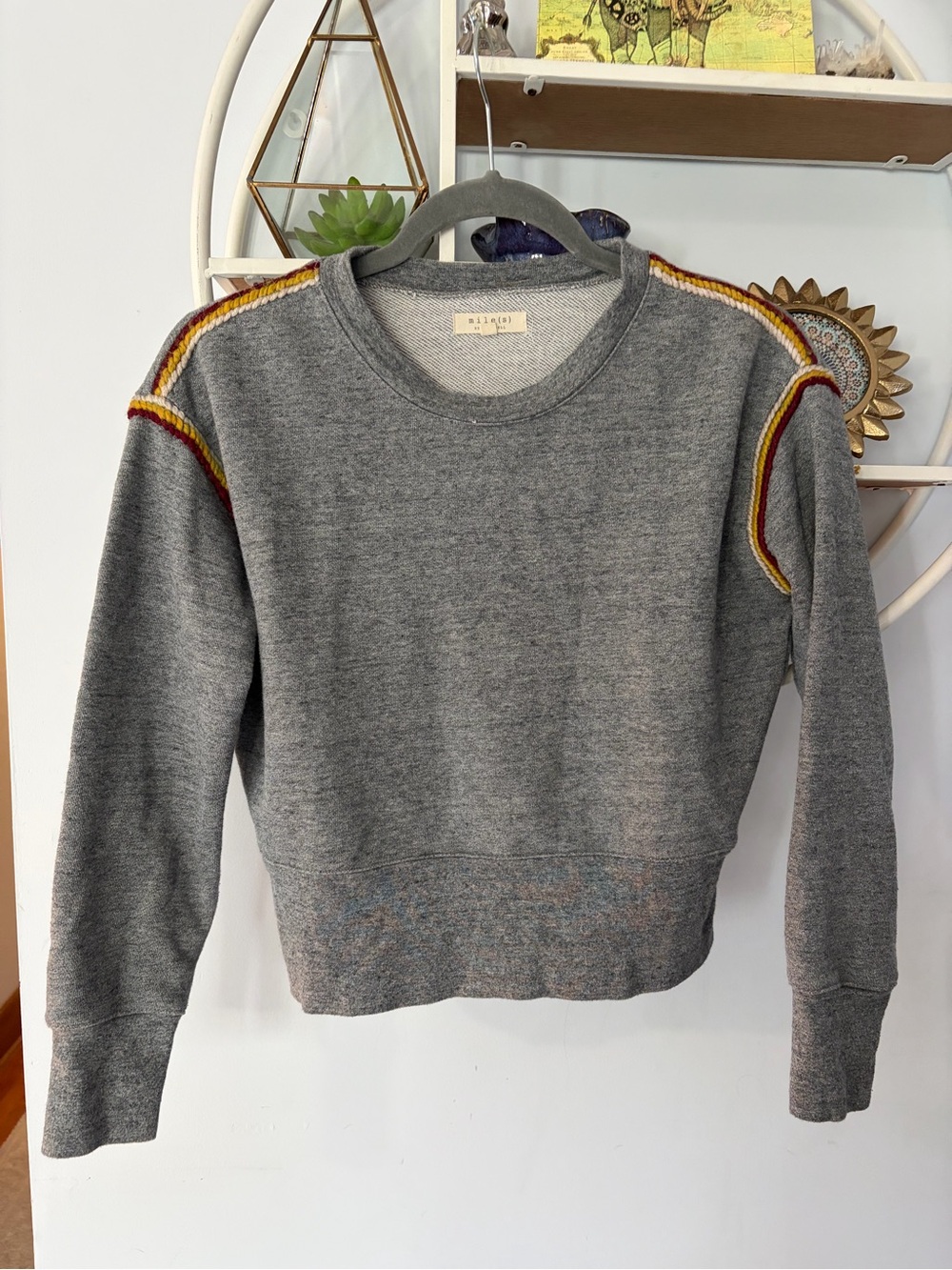 Miles by Madewell Women’s XS Gray Embroidered Trim Crop Oversize Sweatshirt